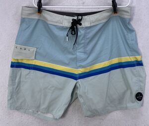 Rip Curl Boardshorts Mens 38 Light Blue Striped Swim Trunks Surf Shorts 8"